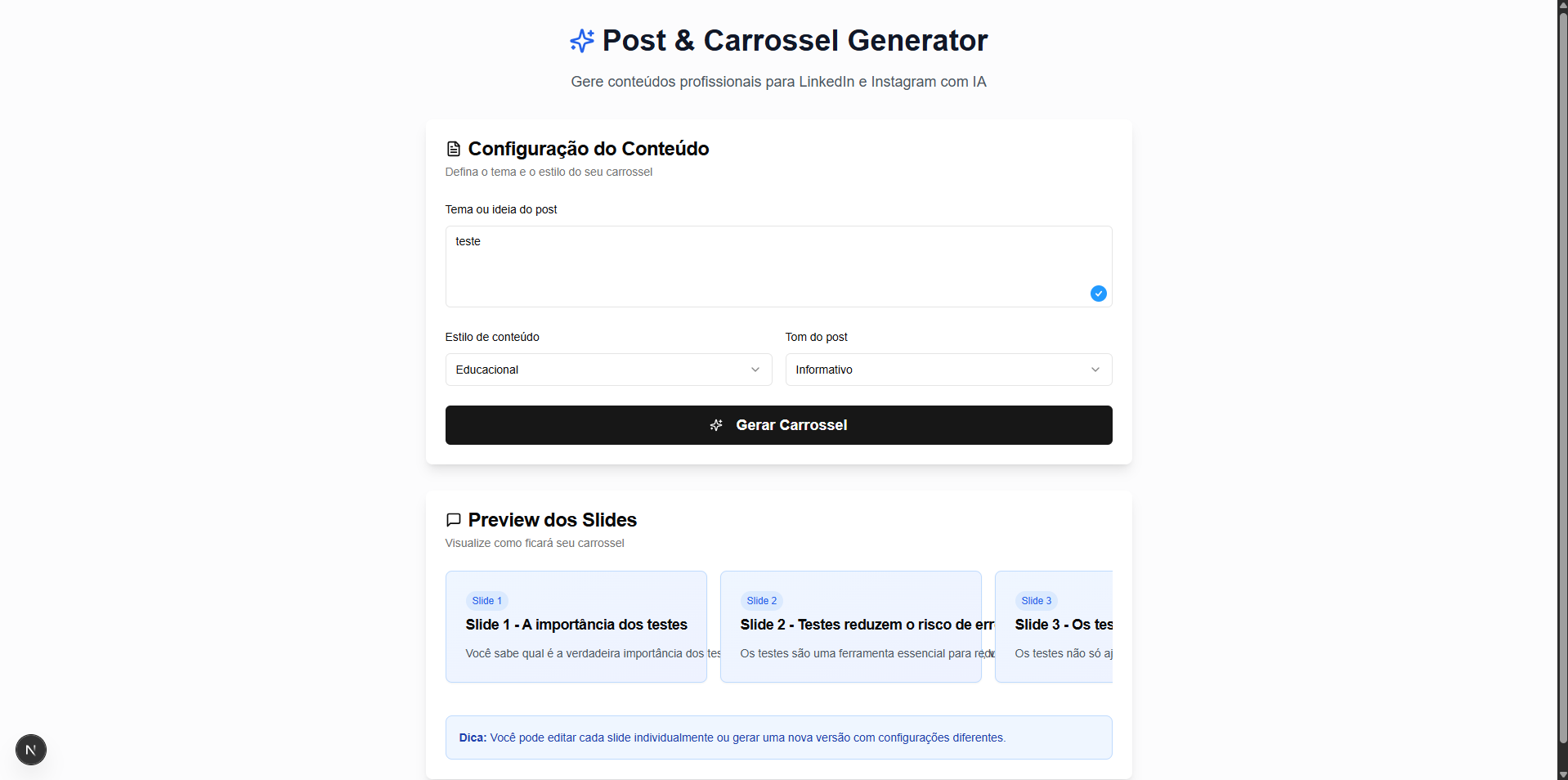 Working MVP with carousel generation